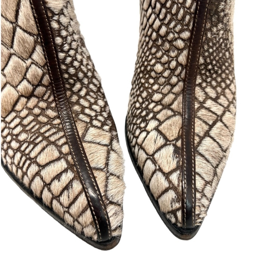 Ducanero Tan Brown Pony Hair Point Toe Leather Block Heel Booties Women’s 40 - Picture 6 of 15